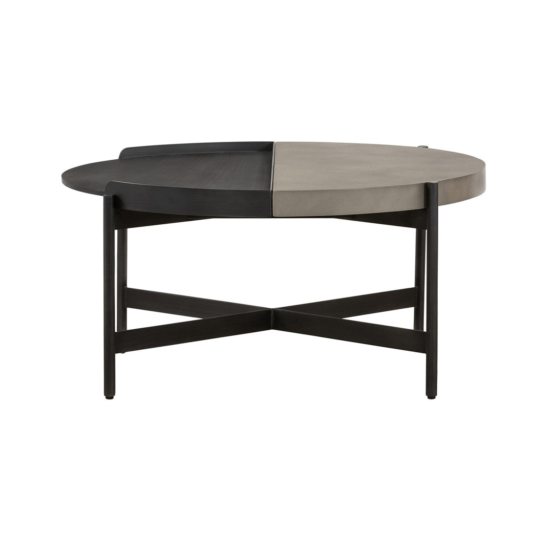 32" Black and Gray And Black Concrete And Metal Round Coffee Table Image 3