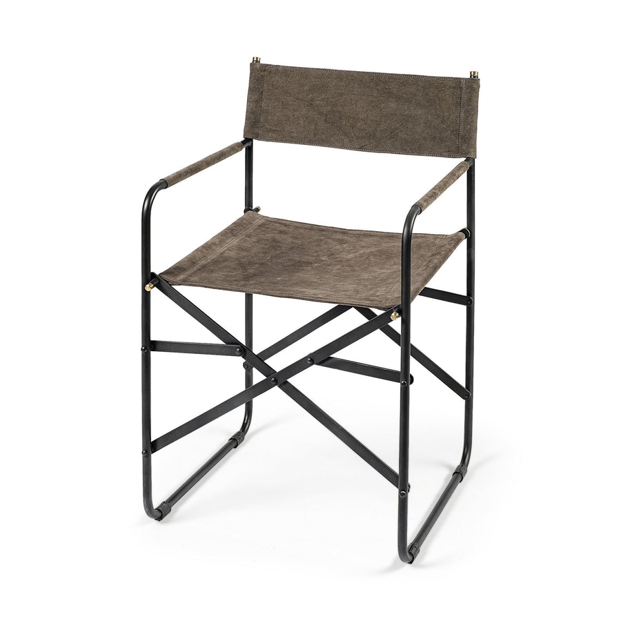 Brown Leather With Black Iron Frame Dining Chair Image 1