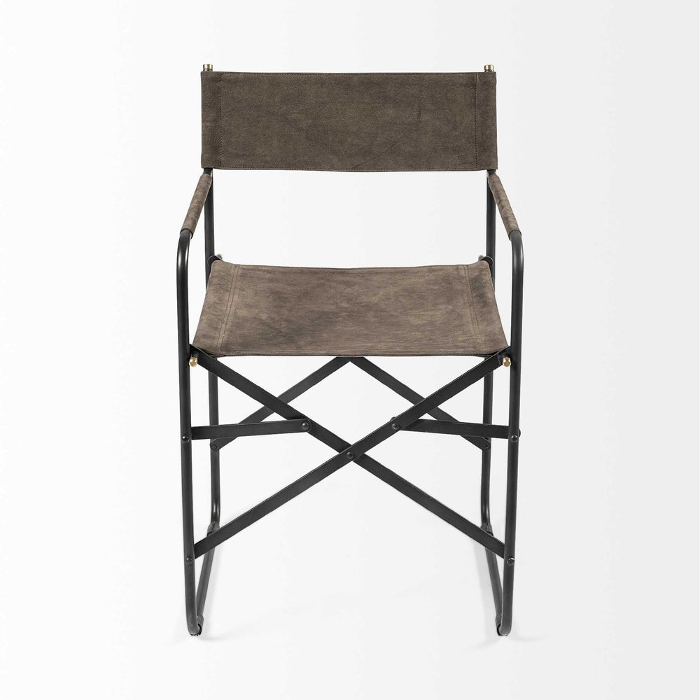 Brown Leather With Black Iron Frame Dining Chair Image 2