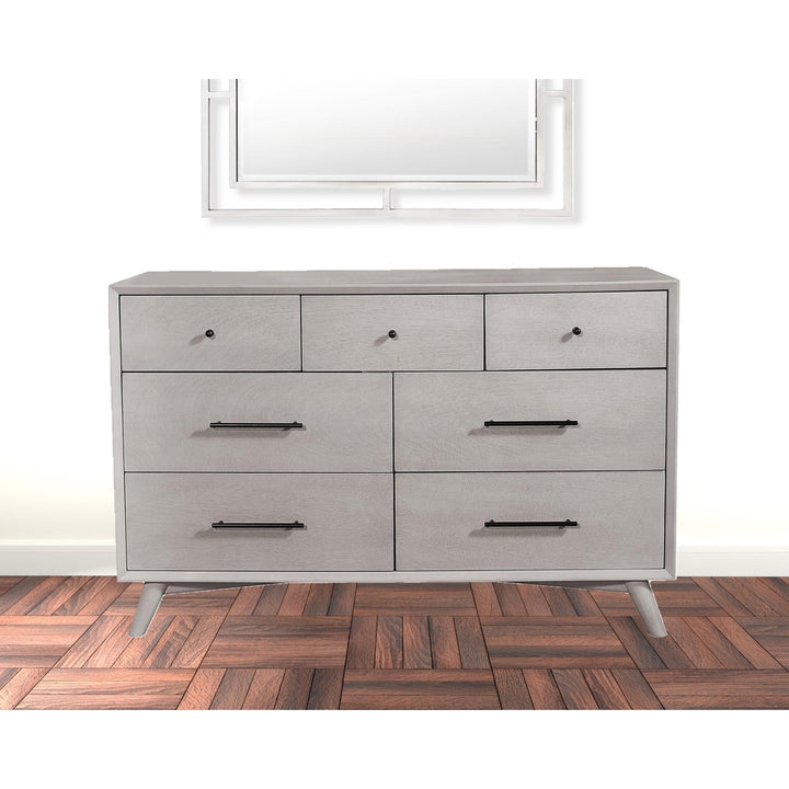 59" Gray Solid Wood Seven Drawer Double Dresser Image 11