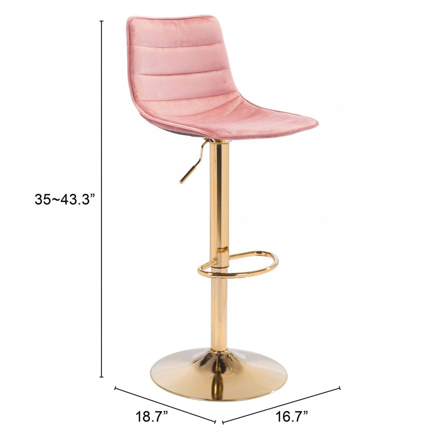 Adjustable Height Pink And Gold Steel Swivel Low Back Counter Height Bar Chair Image 1