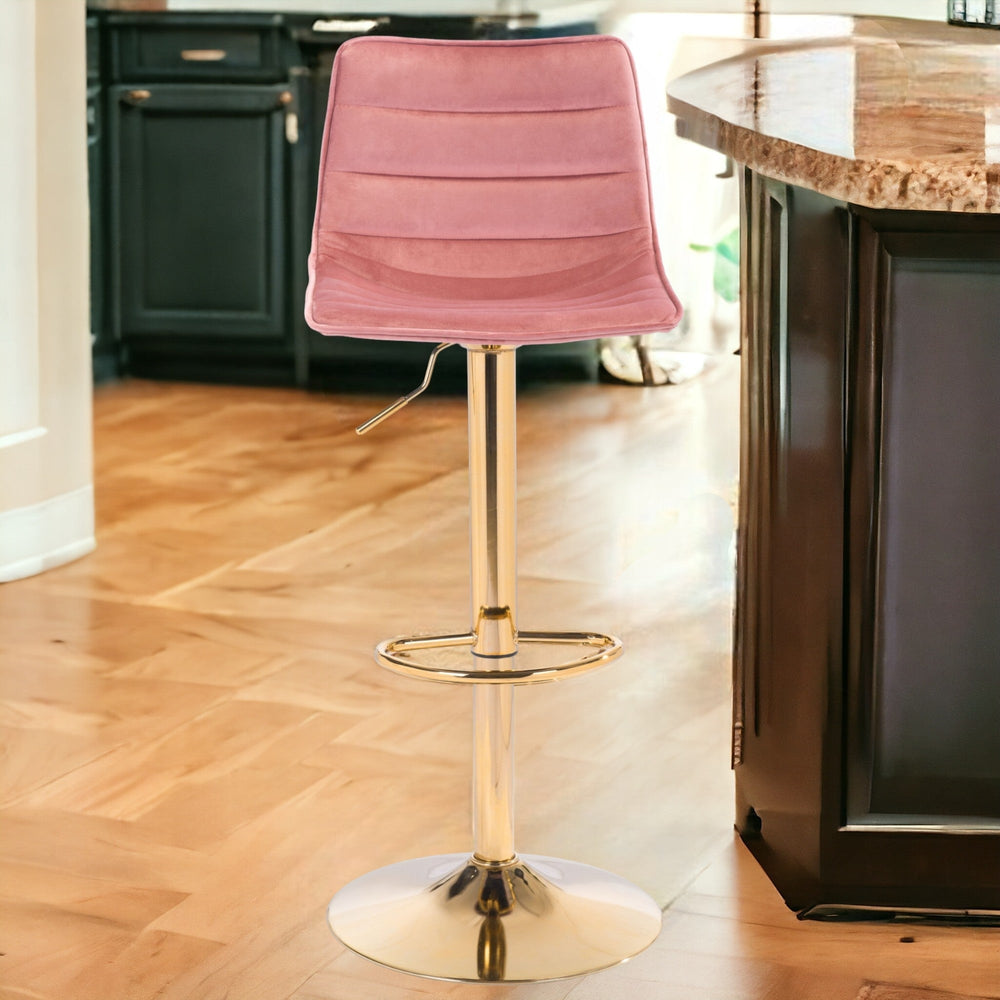 Adjustable Height Pink And Gold Steel Swivel Low Back Counter Height Bar Chair Image 2