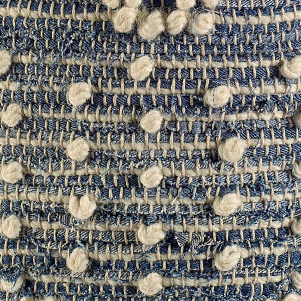 Blue Denim And Ivory Square Pouf With Cotton Stitched Image 2