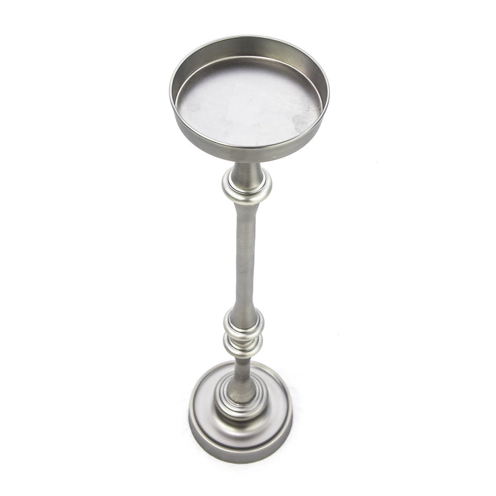 Brushed Silver Finish Drink Size Accent Table Image 1