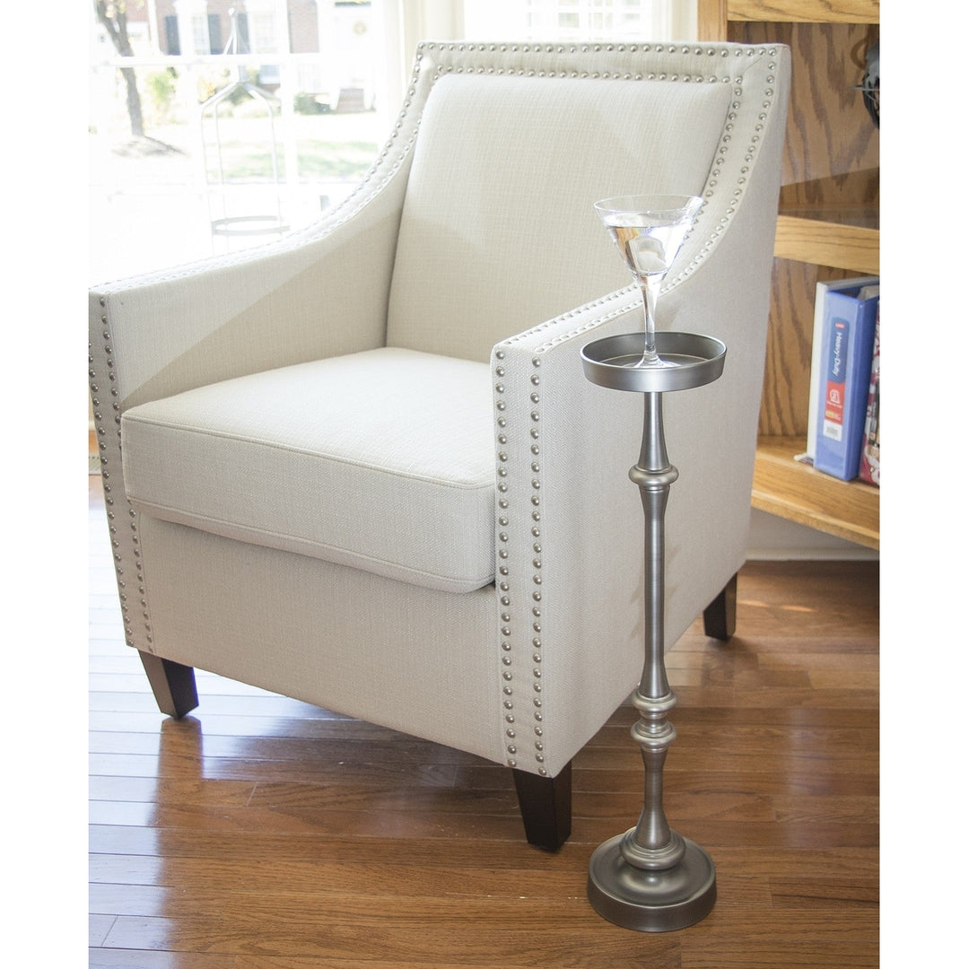 Brushed Silver Finish Drink Size Accent Table Image 4