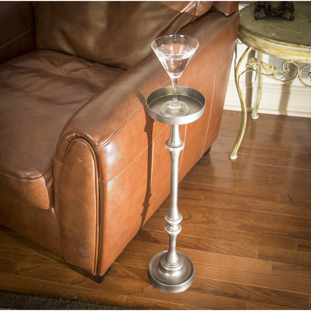 Brushed Silver Finish Drink Size Accent Table Image 5