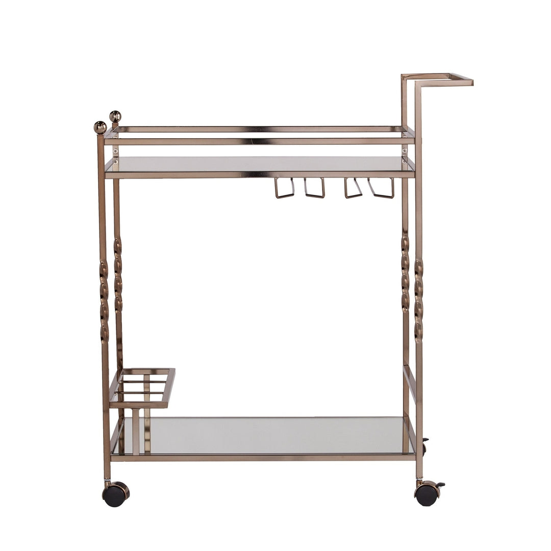 Champagne Metal And Mirrored Glass Bar Cart With Wine Storage Image 4