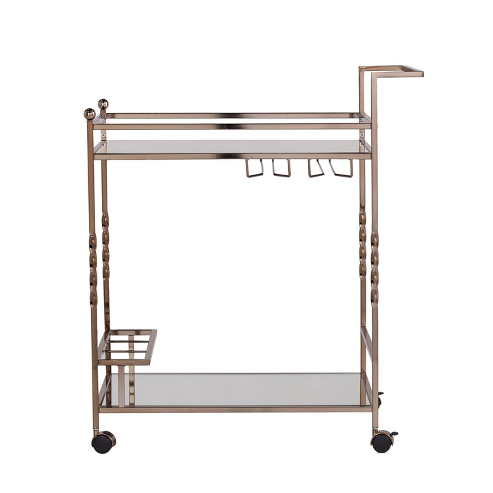 Champagne Metal And Mirrored Glass Bar Cart With Wine Storage Image 4