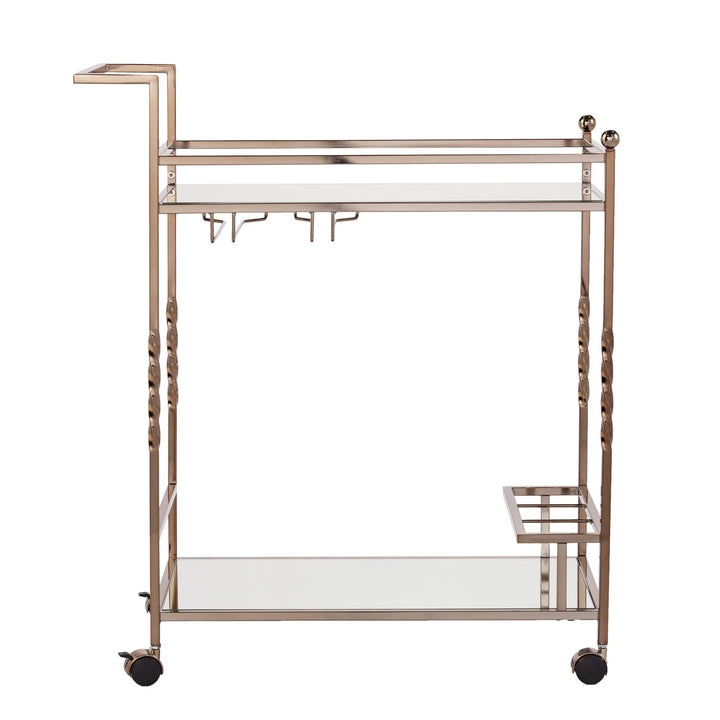 Champagne Metal And Mirrored Glass Bar Cart With Wine Storage Image 5