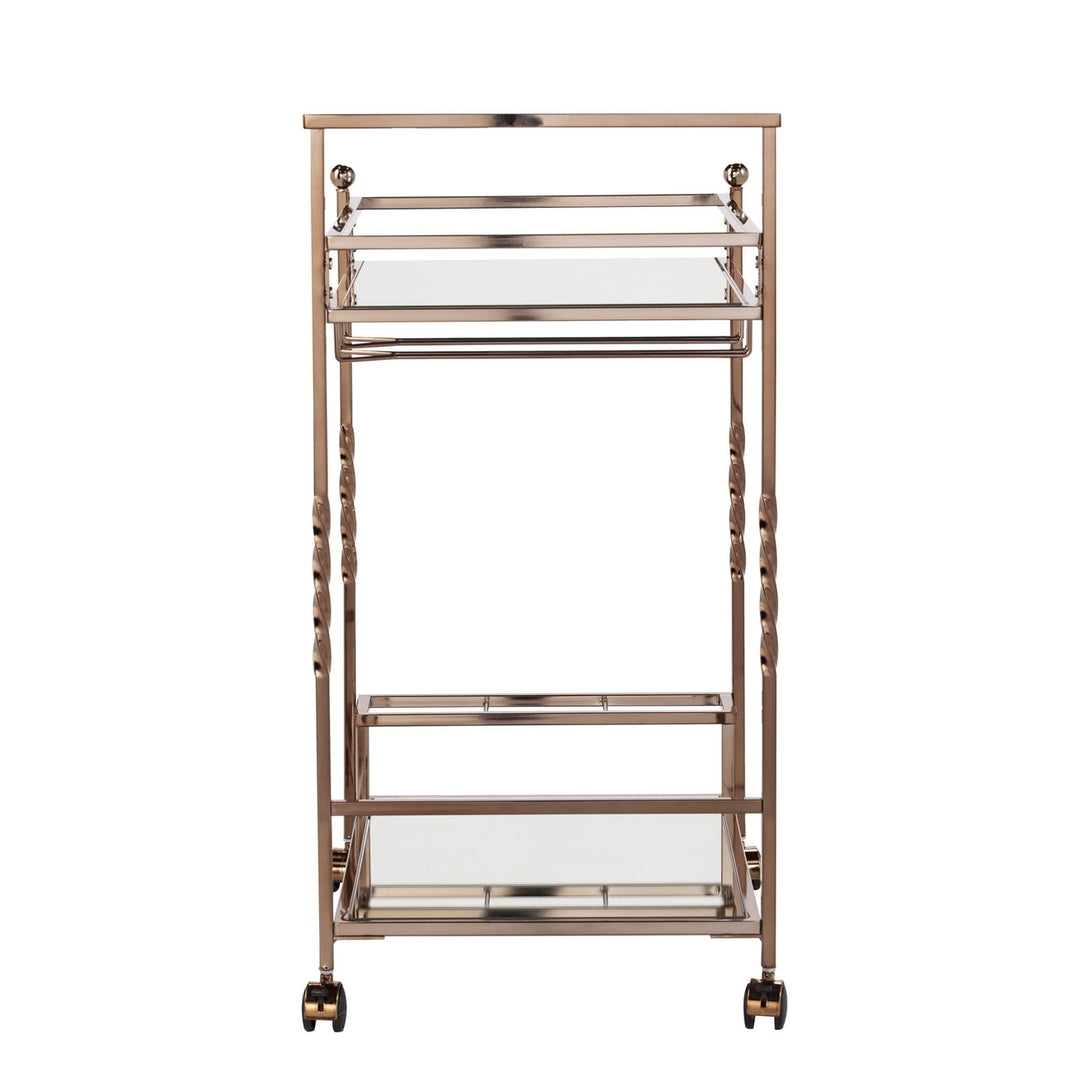 Champagne Metal And Mirrored Glass Bar Cart With Wine Storage Image 6