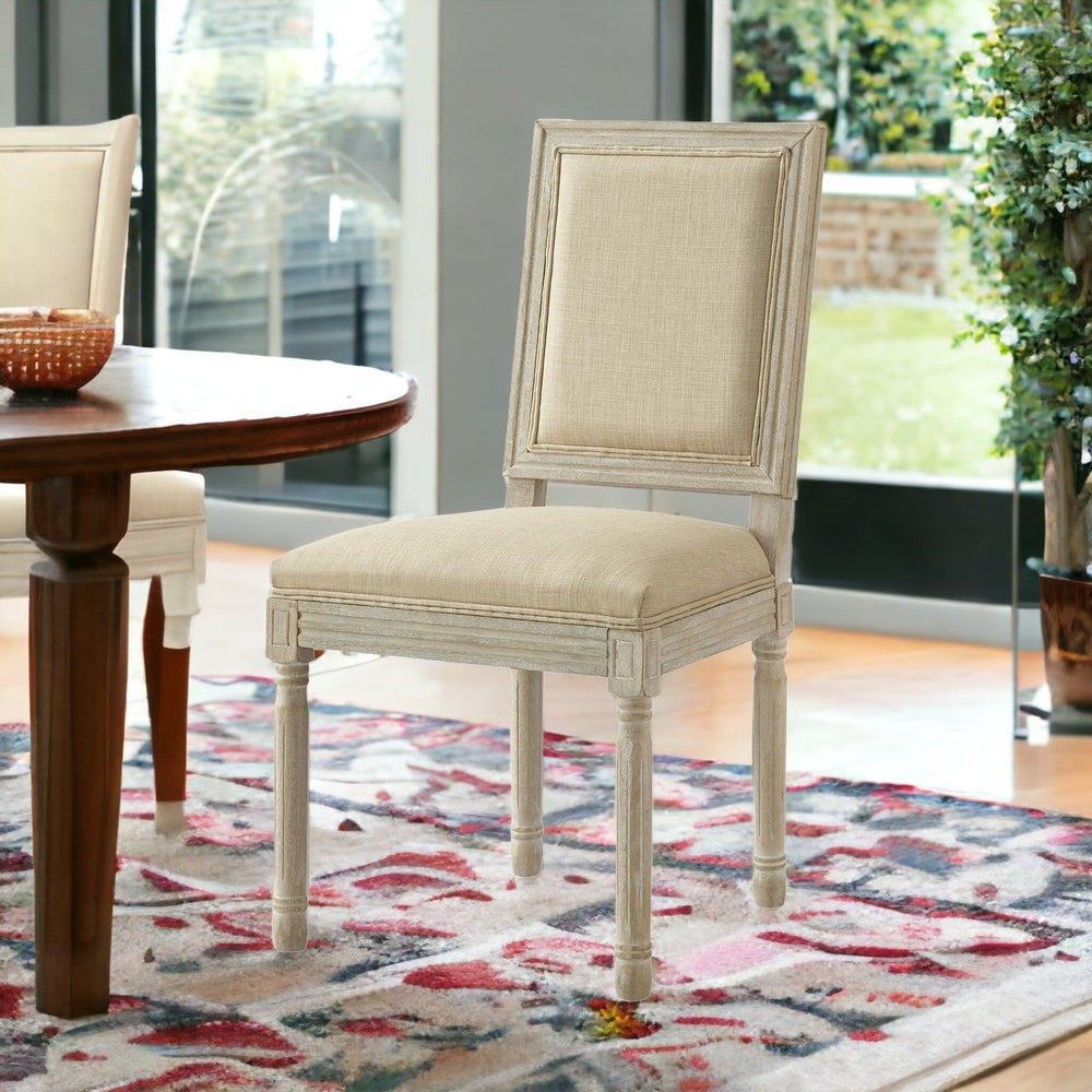 Set of Two Beige and Brown Upholstered Linen Dining Side Chairs Image 2