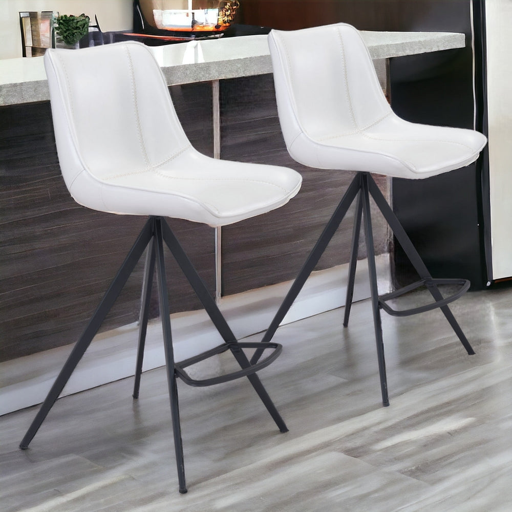 Set of Two 26" White And Black Steel Low Back Counter Height Bar Chairs Image 2