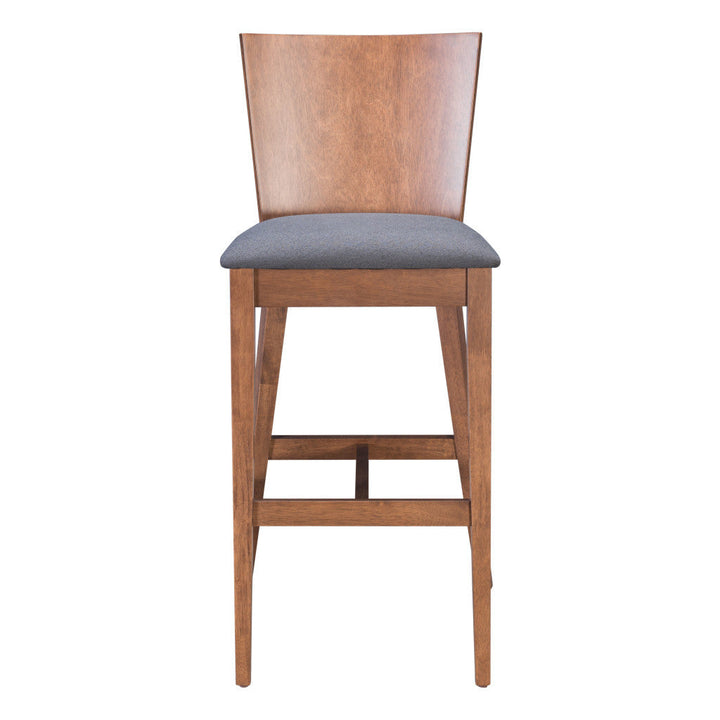 Set of Two 29" Gray And Brown Solid Wood Low Back Bar Height Bar Chairs Image 4