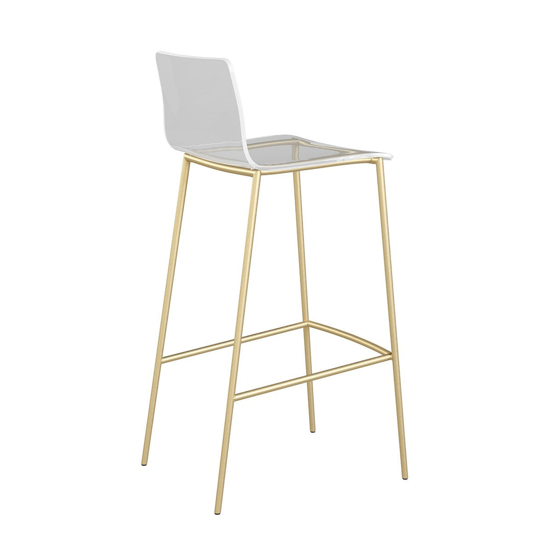 Set of Two 30" Clear And Gold Plastic Low Back Bar Height Bar Chairs Image 4