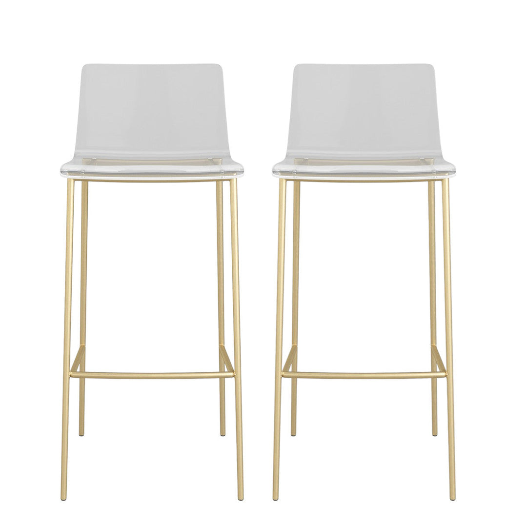 Set of Two 30" Clear And Gold Plastic Low Back Bar Height Bar Chairs Image 8
