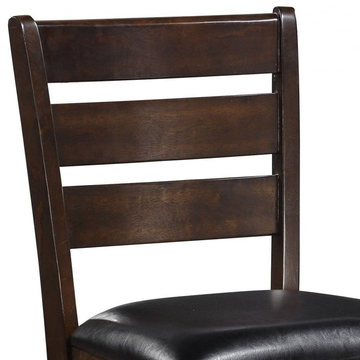 Set of Two Black And Brown Solid Wood Counter Height Bar Chairs Image 4