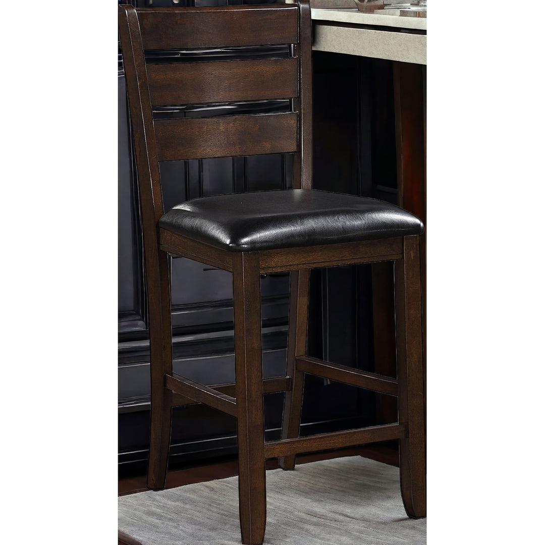Set of Two Black And Brown Solid Wood Counter Height Bar Chairs Image 7
