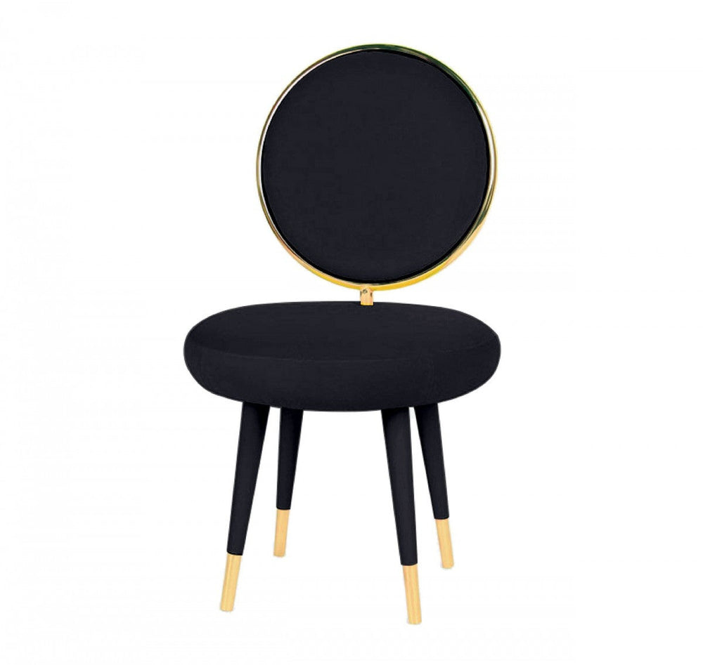 Set Of Two 21" Black Velvet And Black And Gold Solid Color Side Chair Image 2