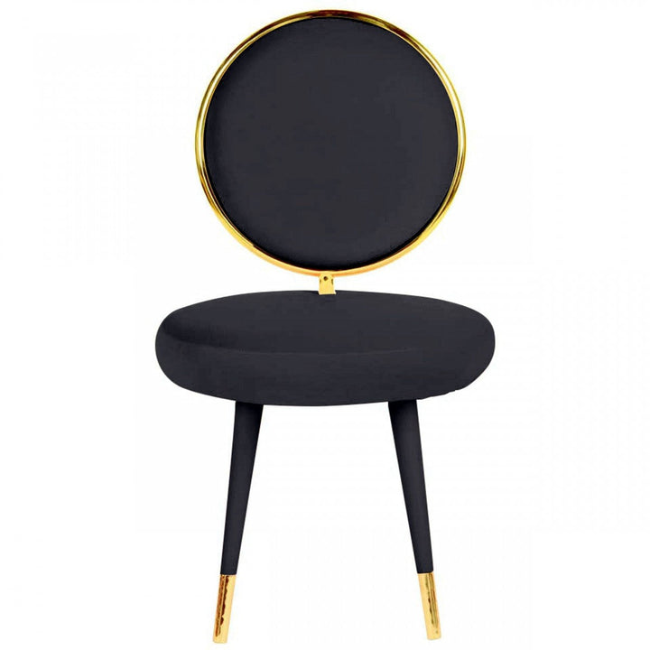 Set Of Two 21" Black Velvet And Black And Gold Solid Color Side Chair Image 3