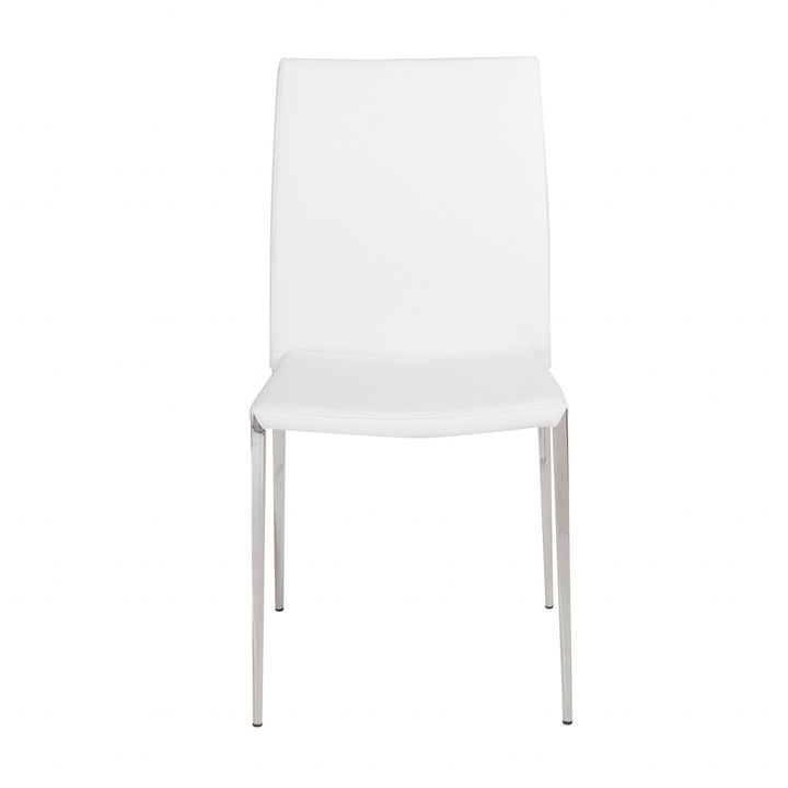 Set of Two White Faux Faux Leather Steel Stacking Chairs Image 1