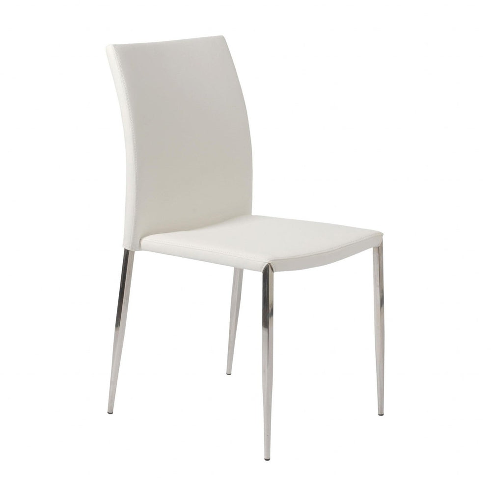 Set of Two White Faux Faux Leather Steel Stacking Chairs Image 2