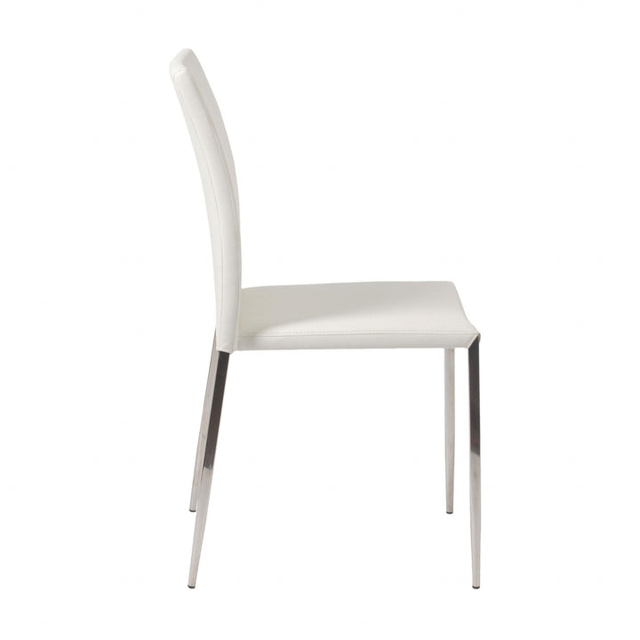 Set of Two White Faux Faux Leather Steel Stacking Chairs Image 3