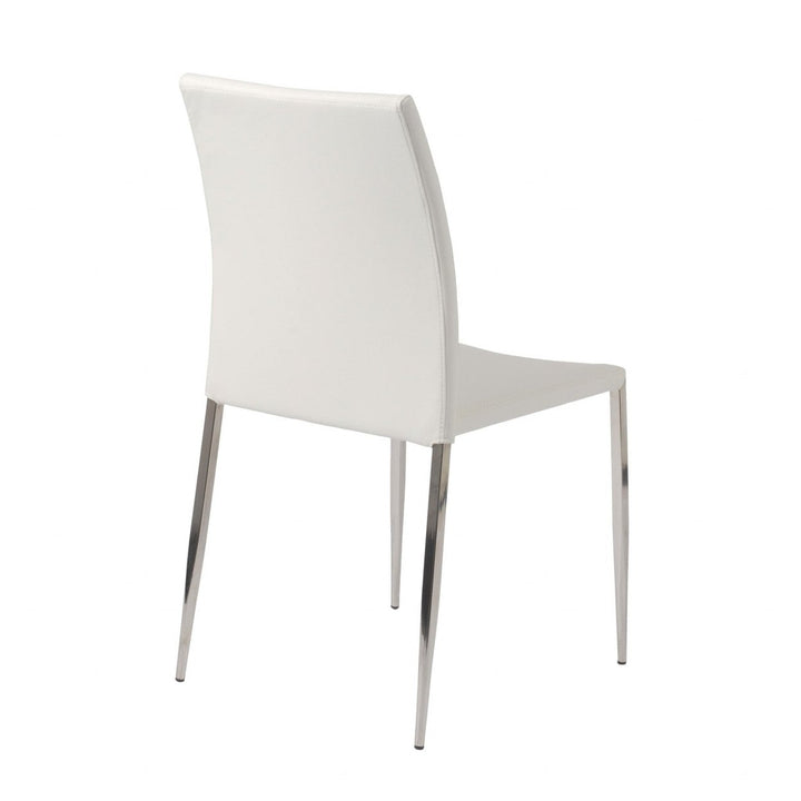 Set of Two White Faux Faux Leather Steel Stacking Chairs Image 4