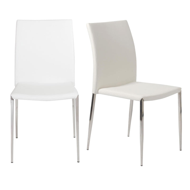 Set of Two White Faux Faux Leather Steel Stacking Chairs Image 6