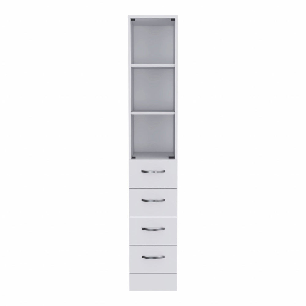 White Bathroom Storage Cabinet with Glass Door and Sliding Drawers Image 2