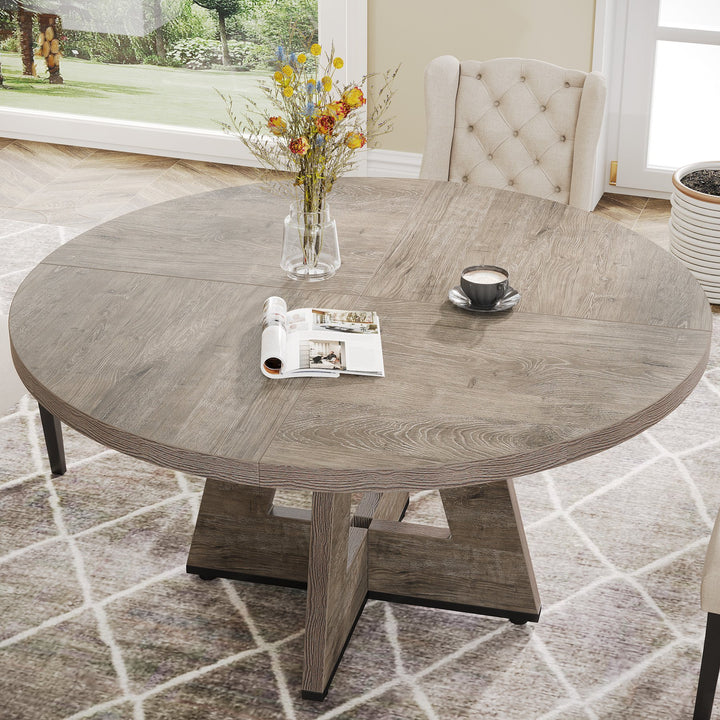 Tribesigns Round Dining Table 47 Inch Burlywood Wood Kitchen Table for 4 Image 4