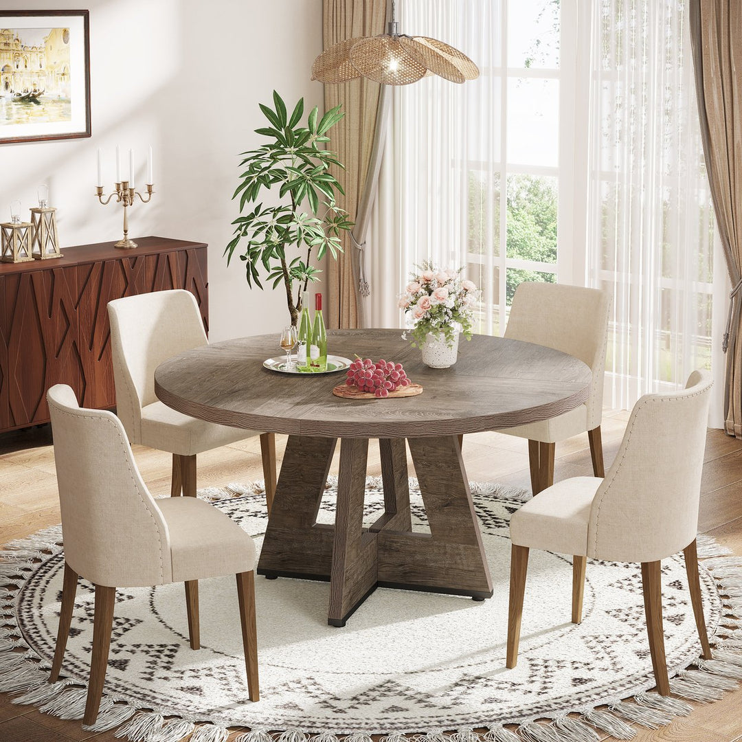 Tribesigns Round Dining Table 47 Inch Burlywood Wood Kitchen Table for 4 Image 3