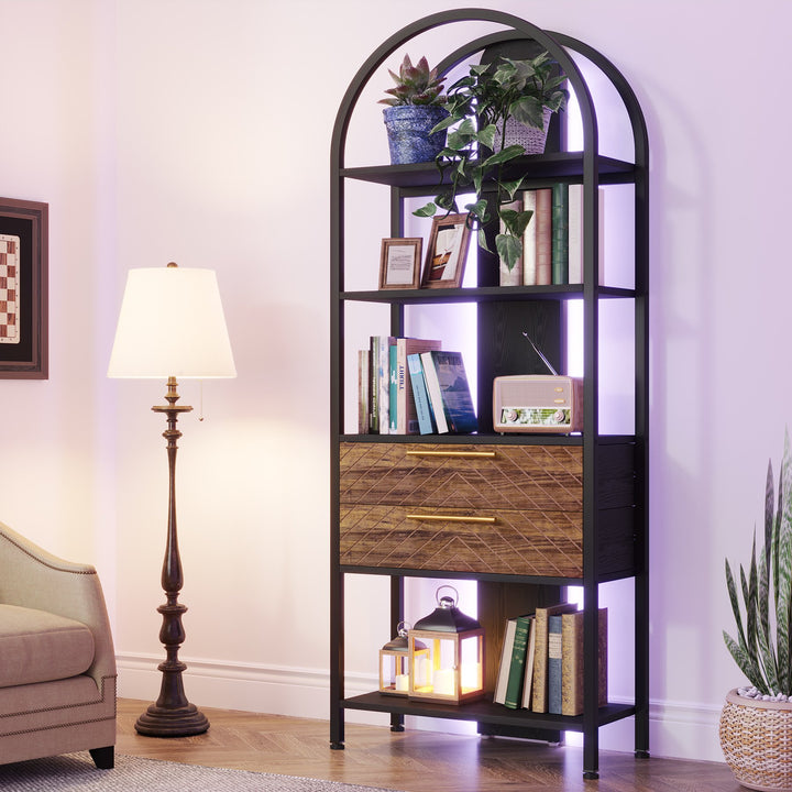 Tribesigns 4-Tier Bookshelf Black Industrial 70.8" Tall Storage Shelf with Drawers Image 3