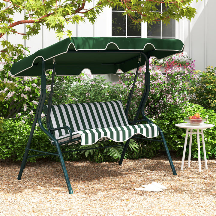 3 Seats Patio Canopy Steel Frame Swing Glider Hammock Cushioned Backyard Green Image 1