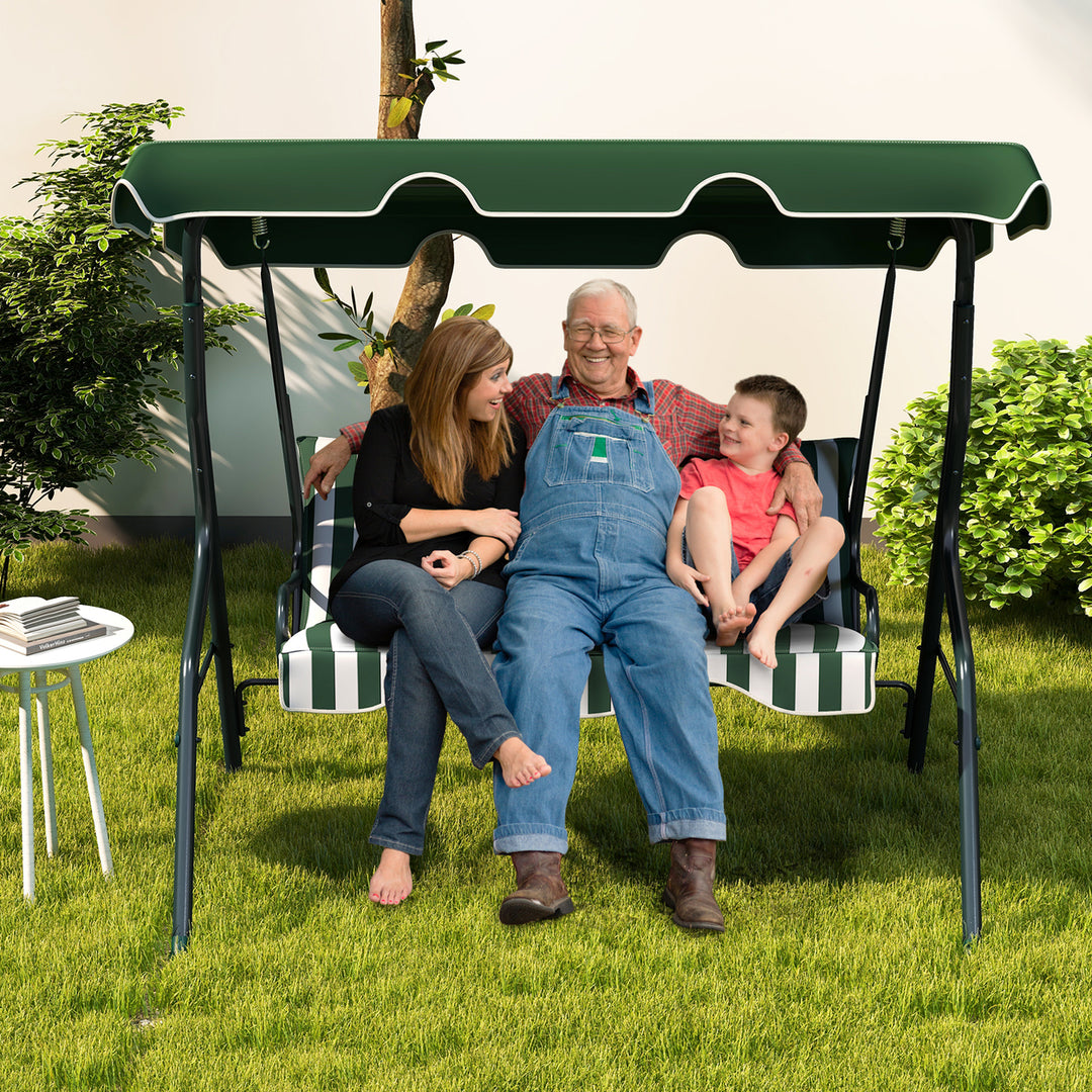 3 Seats Patio Canopy Steel Frame Swing Glider Hammock Cushioned Backyard Green Image 3