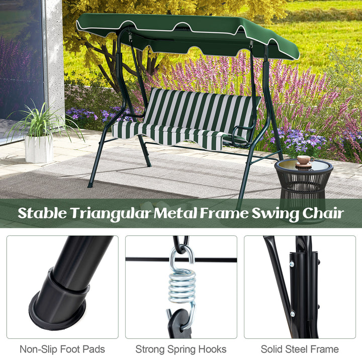 3 Seats Patio Canopy Steel Frame Swing Glider Hammock Cushioned Backyard Green Image 8