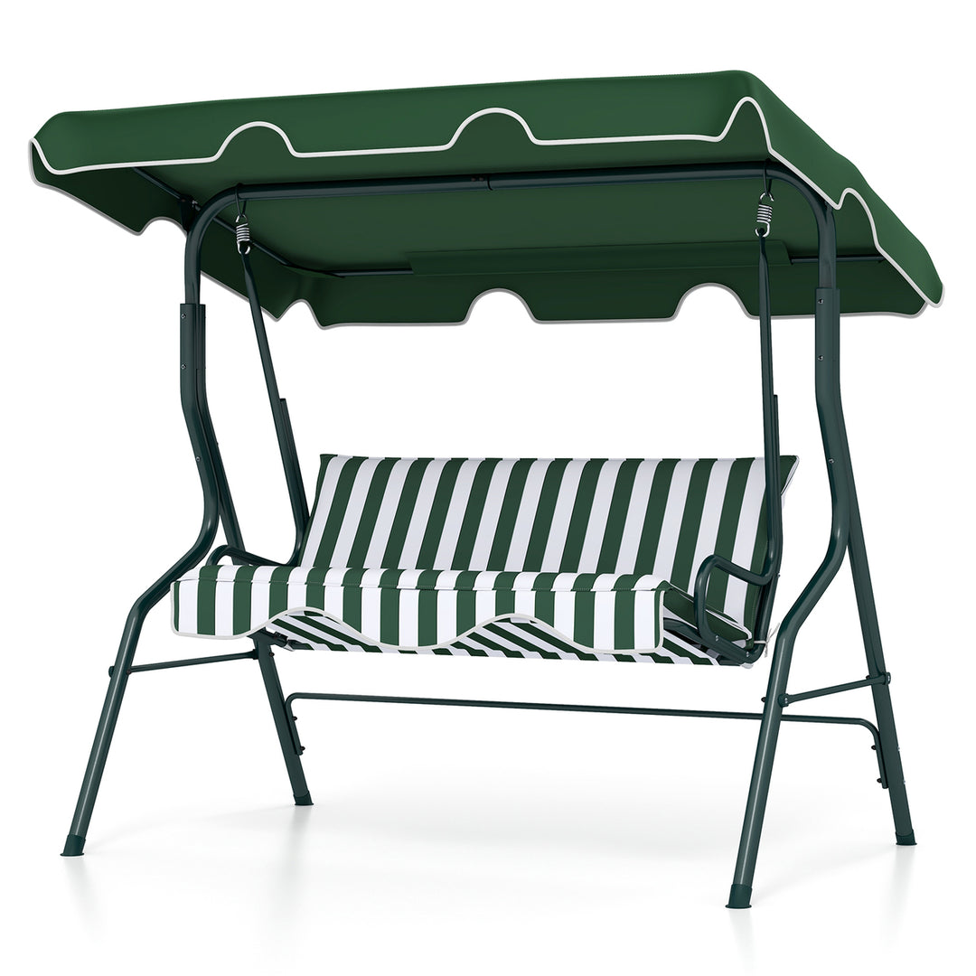 3 Seats Patio Canopy Steel Frame Swing Glider Hammock Cushioned Backyard Green Image 2