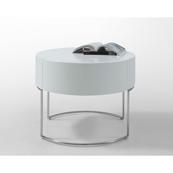 16" White Lacquer Stainless Steel Nightstand Image 1