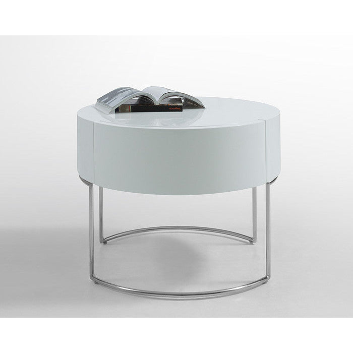 16" White Lacquer Stainless Steel Nightstand Image 2