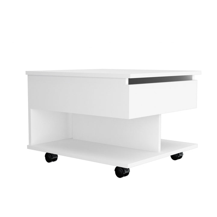 22" White Manufactured Wood Rectangular Lift Top Coffee Table With Drawer Image 1