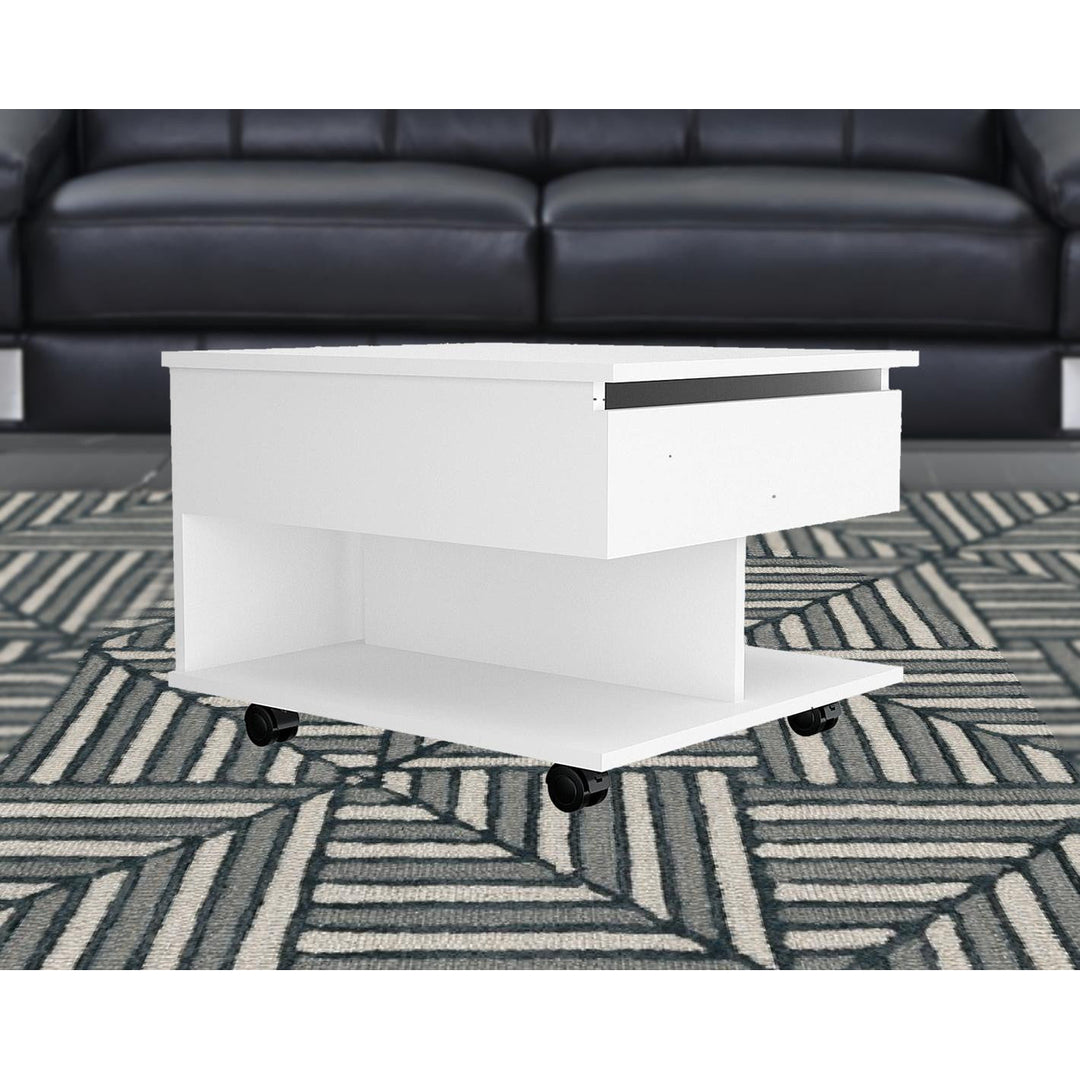 22" White Manufactured Wood Rectangular Lift Top Coffee Table With Drawer Image 4