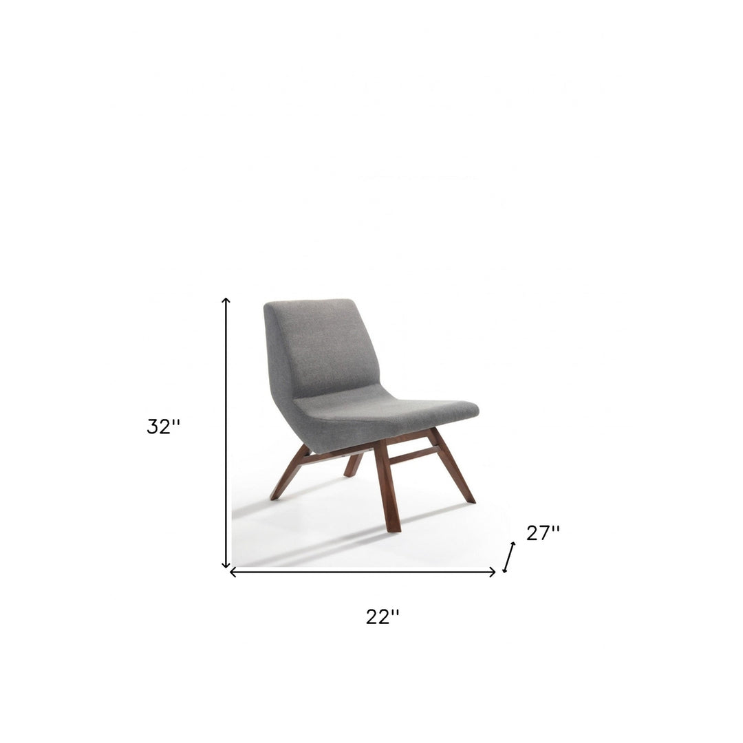 22" Grey And Walnut Solid Color Lounge Chair With Ottoman Image 7