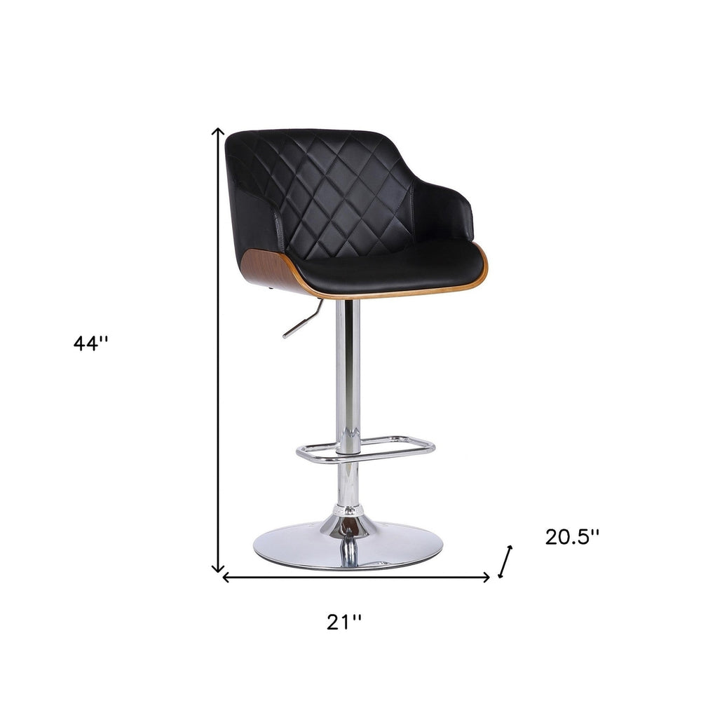 25" Black And Silver Faux Leather And Iron Swivel Low Back Adjustable Height Bar Chair Image 2