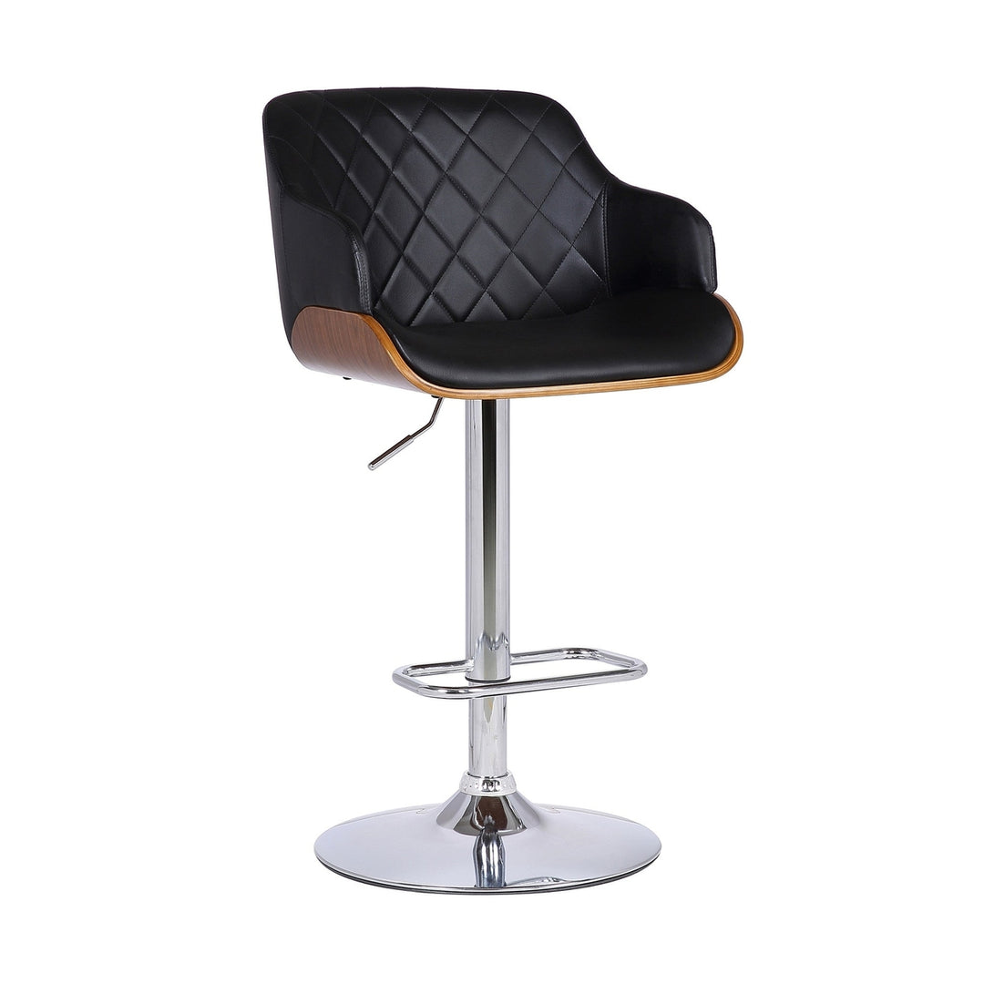 25" Black And Silver Faux Leather And Iron Swivel Low Back Adjustable Height Bar Chair Image 3