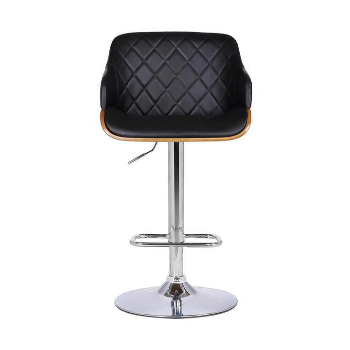 25" Black And Silver Faux Leather And Iron Swivel Low Back Adjustable Height Bar Chair Image 5