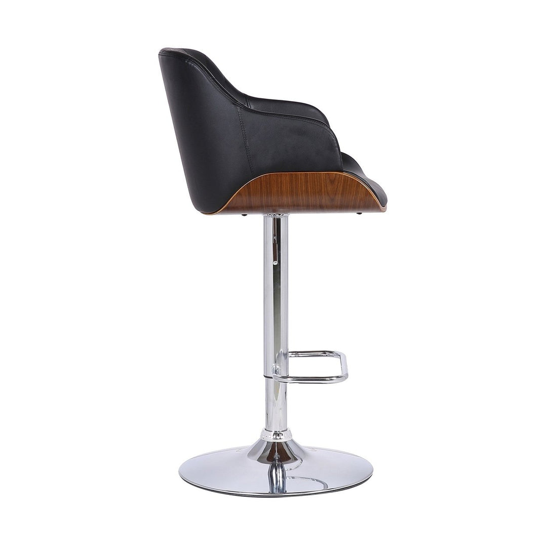 25" Black And Silver Faux Leather And Iron Swivel Low Back Adjustable Height Bar Chair Image 6