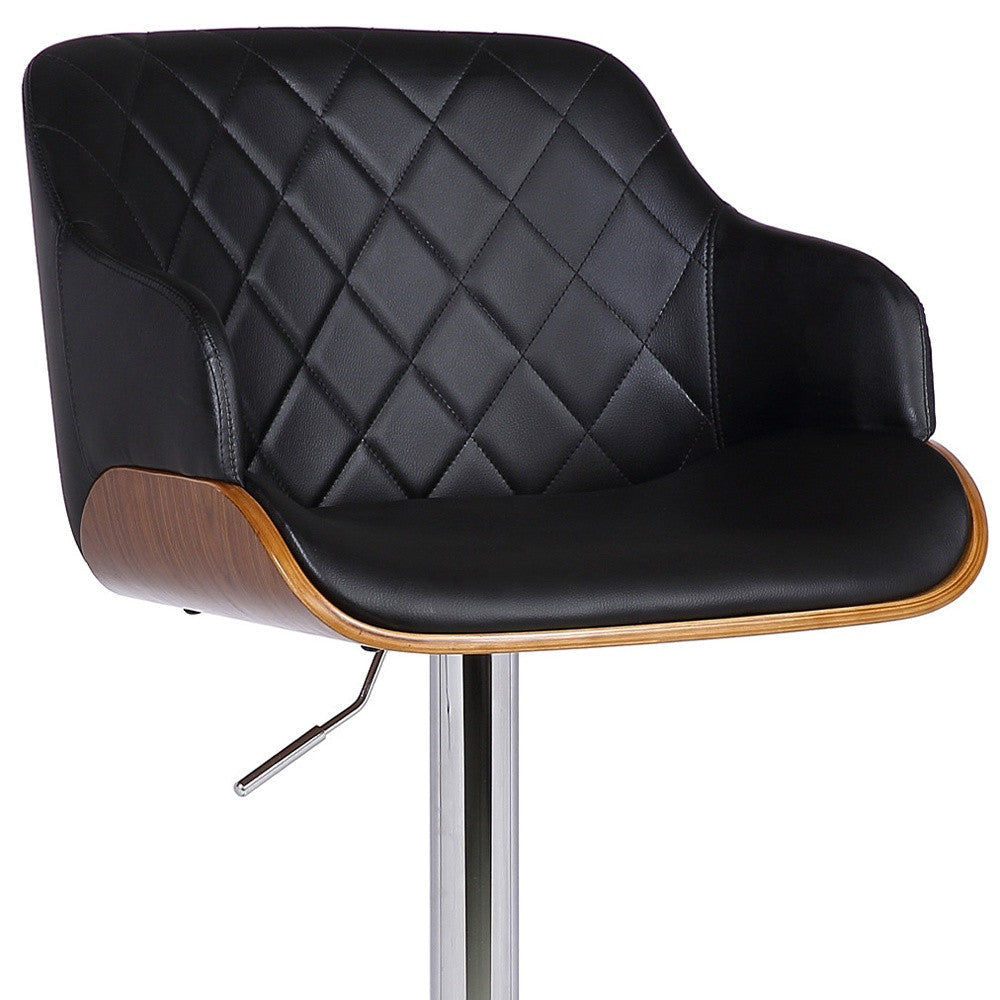 25" Black And Silver Faux Leather And Iron Swivel Low Back Adjustable Height Bar Chair Image 10