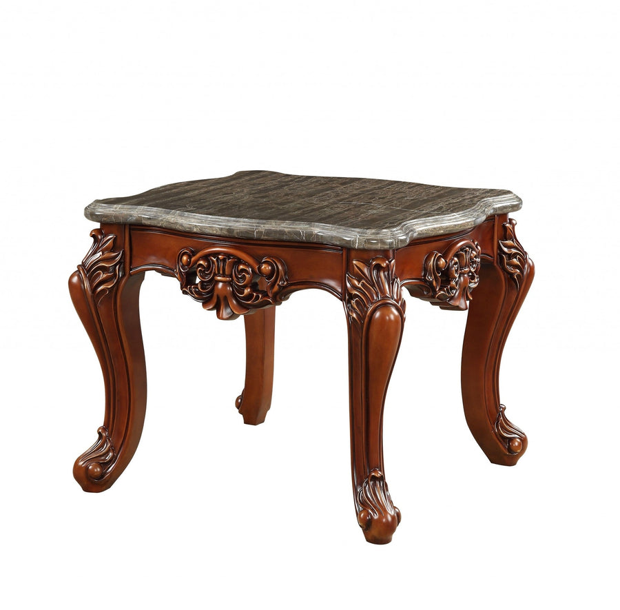 25" Walnut Faux Marble Square End Table Image 1