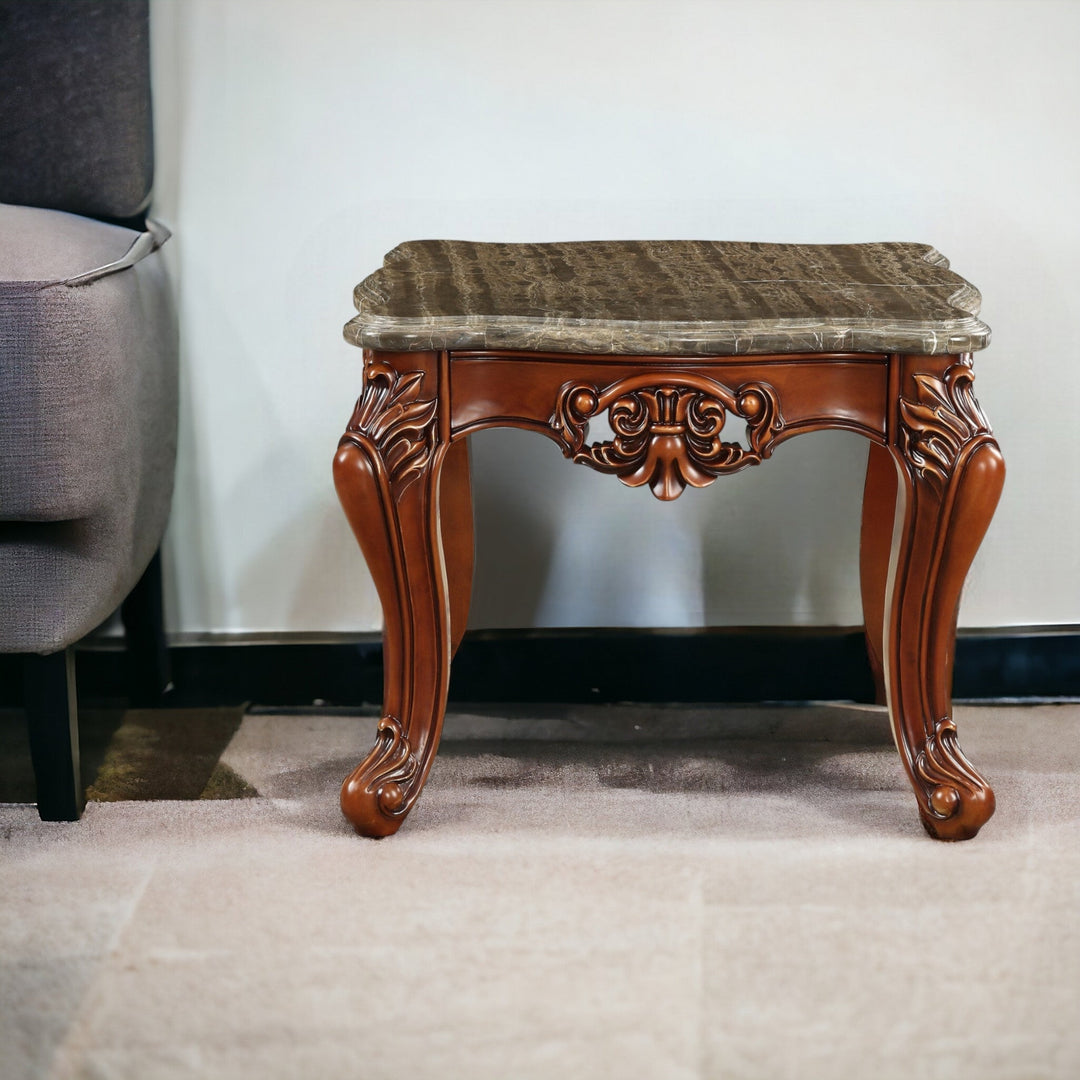 25" Walnut Faux Marble Square End Table Image 6