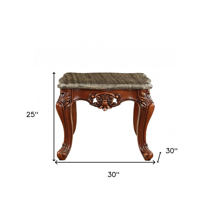 25" Walnut Faux Marble Square End Table Image 7