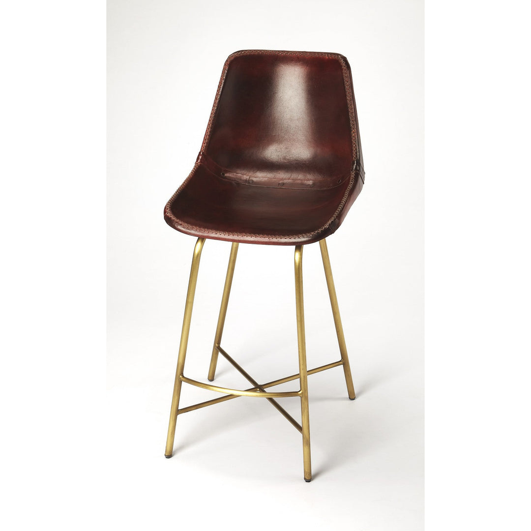 26" Brown And Gold Leather And Iron Bar Chair Image 1